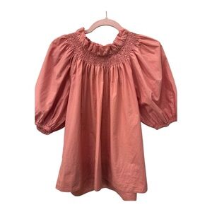 J.Crew Coral Smocked Puff Sleeve Lace Up Back Women's Top M